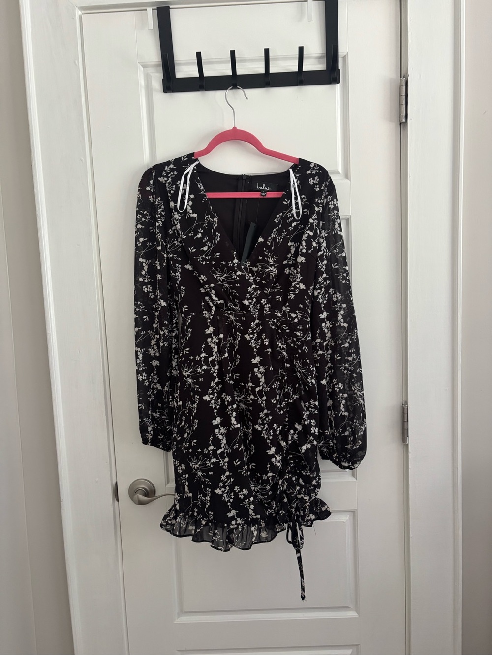 Lulu's Black & White Floral Mini Wrap Dress